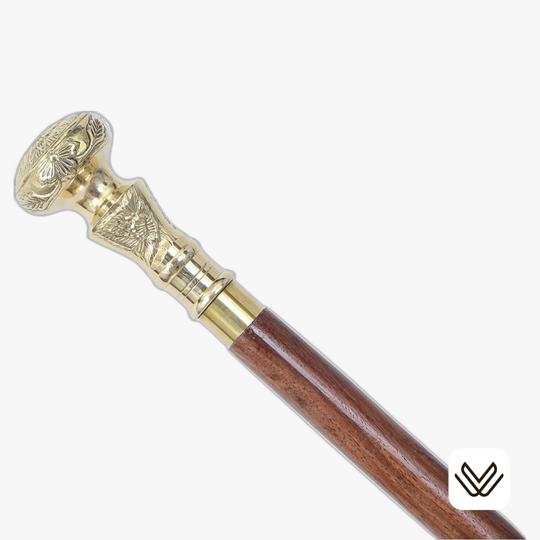 Elegant Victorian Style Walking Stick with Brass Handle by Woodane